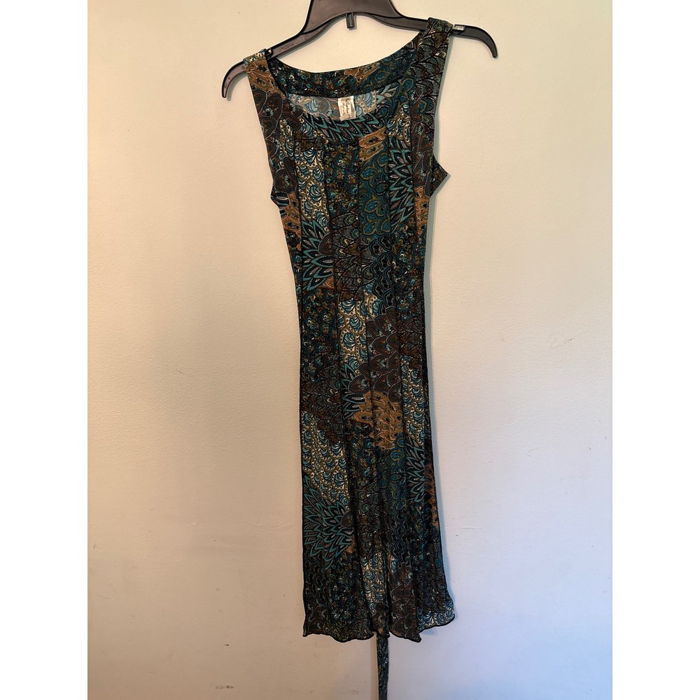 Perception Concept Midi Dress Womens L Teal Paisley Boho Excellent Sleeveless